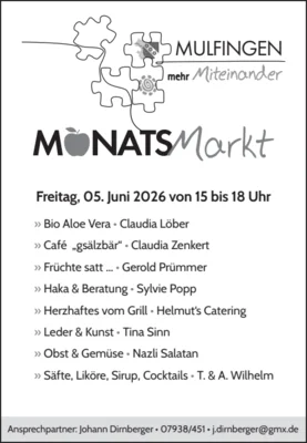 Veranstaltung: Monatsmarkt in der Ortsmitte Fr 05.​06.​2026