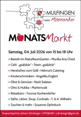 Veranstaltung: Monatsmarkt in der Ortsmitte Sa 04.​07.​2026