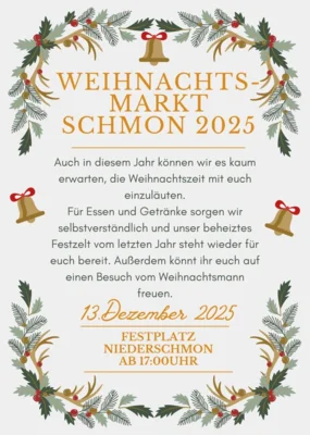 Weihnachtsmarkt Schmon am 13. Dezember ab 17 Uhr auf dem Festplatz