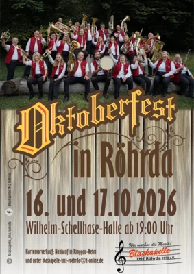 Veranstaltung: Oktoberfest der Blaskapelle TMZ R&ouml;hrda 16. – 17.10.2026