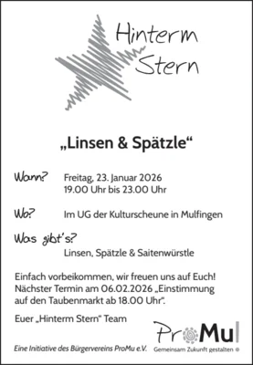 Veranstaltung: Linsen & Sp&auml;tzle Fr 23.​01.​2026
