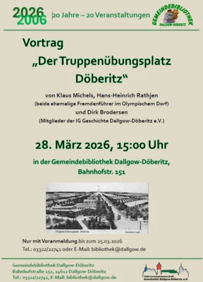 Veranstaltung: - AUSGEBUCHT - Vortrag &bdquo;Der Truppen&uuml;bungsplatz D&ouml;beritz&ldquo; Sa 28.​03.​2026