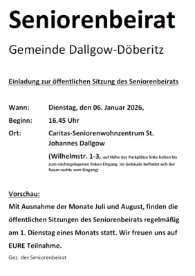 Veranstaltung: &Ouml;ffentliche Sitzung des Seniorenbeirats Di 06.​01.​2026