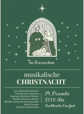 musikalische Christnacht im Kerzenschein am 24. Dezember um 22 Uhr in der STadtkirche