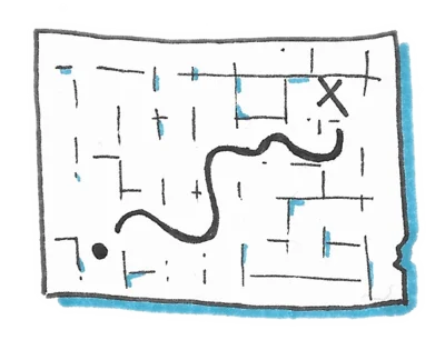 Weg durch ein gezeichnetes Labyrinth
