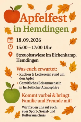 Veranstaltung: Apfelfest in Hemdingen Fr 18.​09.​2026
