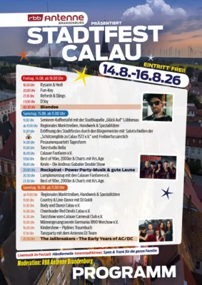 Programm vom Stadtfest Calau 2026.