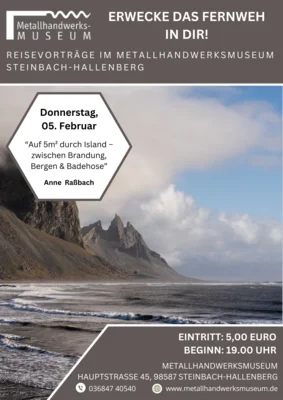 Veranstaltung: Reisevortrag ''Auf 5m&sup2; durch Island - zwischen Brandung, Bergen und Badehose'' Do 05.​02.​2026