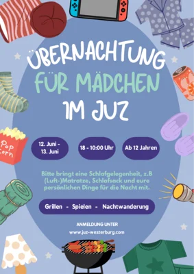 Veranstaltung: &Uuml;bernachtung f&uuml;r M&auml;dchen im JUZ 12. – 13.06.2026
