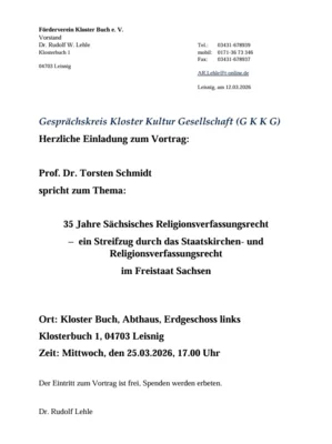 Einladung zum Vortrag: 35 Jahre Sächsisches Religionsverfassungsrecht  –  ein Streifzug durch das Staatskirchen- und Religionsverfassungsrecht  im Freistaat Sachsen (Bild vergr&ouml;&szlig;ern)
