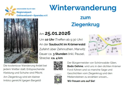 Veranstaltung: Winterwanderung zum Ziegenkrug mit dem Regionalpark Osthavelland-Spandau e.V. So 25.​01.​2026