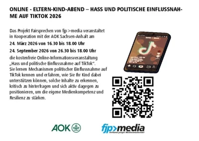 Hinweisplakat zum Online Eltern-Kind-Abend
