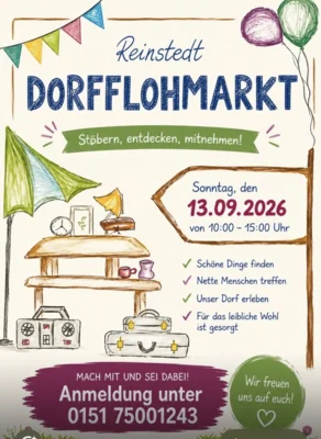 Bild mit Hinweisen zum Dorfflohmarkt in Reinstedt 2026 (Bild vergr&ouml;&szlig;ern)
