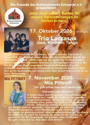 Veranstaltung: Trio Laccasax - Jazz, Klezmer, Tango ... Sa 17.​10.​2026