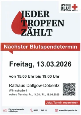 Veranstaltung: Blutspendetermin im Rathaus Fr 13.​03.​2026