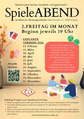 Jahresplan Spieleabende des Heimatvereins Calau e.V.