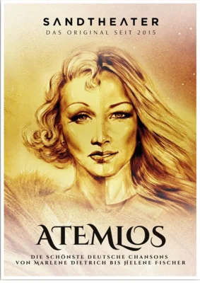 Plakat mit Marlene Dietrich und Helene Fischer, in Sand gemalt (Bild vergr&ouml;&szlig;ern)