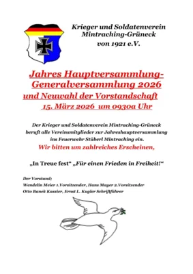 Veranstaltung: KSV Mintraching-Gr&uuml;neck Mitgliederversammlung So 15.​03.​2026