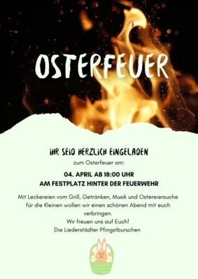 Osterfeuer am 4. April ab 18 Uhr auf dem Festplatz in Liederstädt