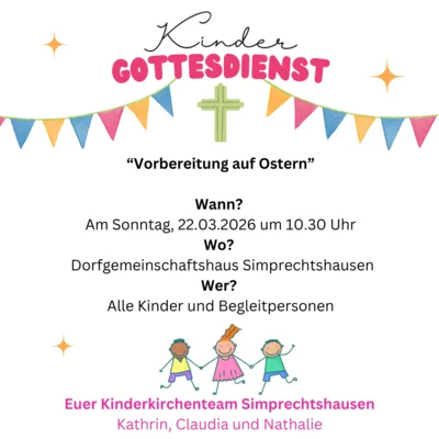 Veranstaltung: Kindergottesdienst " Vorbereitung auf Ostern" So 22.​03.​2026