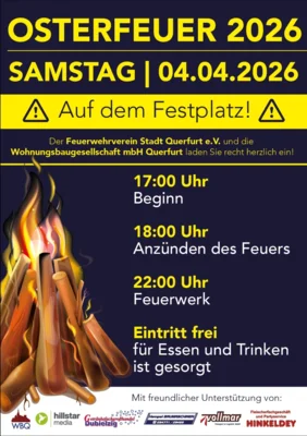 Osterfeuer des Feuerwehrvereins Querfurt und der WBQ am 4. April ab 17 Uhr auf dem Festplatz in Querfurt