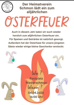 Osterfeuer auf dem Festplatz in NIederschmon am 4. April ab 16 Uhr