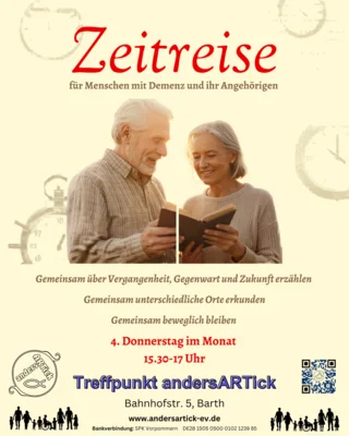 zwei ältere Menschen mit einem Buch in der Hand, Einladung zur Zeitreise für Menschen mit Demenz und ihre Angehörigen (Bild vergr&ouml;&szlig;ern)