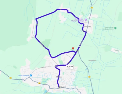 Streckenverlauf RK3 (ca. 14 km) - Flaeming-Skate Arena, Kloster Zinna, Grüna und Neuheim (Bild vergr&ouml;&szlig;ern)