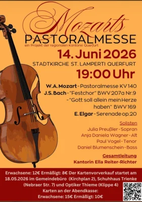 Mozarts Pastoralmesse am 14 Juni in der Stadtkirche