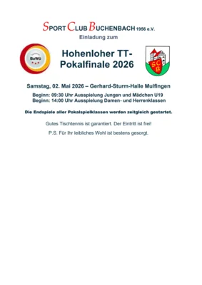 Veranstaltung: Hohenloher TT-Pokalfinale 2026 Sa 02.​05.​2026
