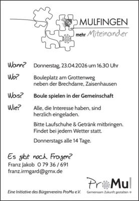 Veranstaltung: Boule spielen in der Gemeinschaft Do 23.​04.​2026