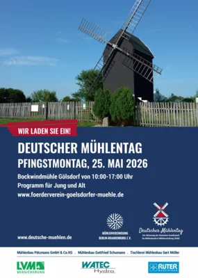Veranstaltung: Deutscher M&uuml;hlentag an der Bockwindm&uuml;hle G&ouml;lsdorf Mo 25.​05.​2026