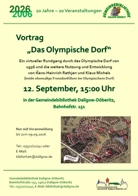 Veranstaltung: Vortrag &bdquo;Das Olympische Dorf&ldquo; Sa 12.​09.​2026