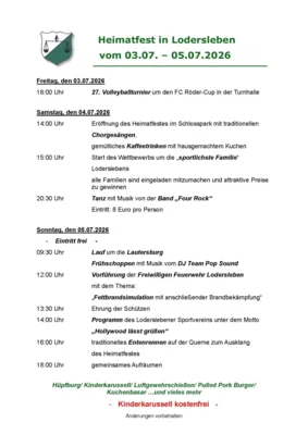 Heimatfest Lodersleben vom 3. - 5. Juli