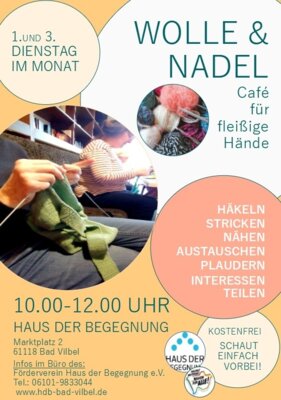 Veranstaltung: Entf&auml;llt wegen sOMMERPAUSE: Wolle&Nadel - Caf&eacute; f&uuml;r flei&szlig;ige H&auml;nde Di 21.​07.​2026