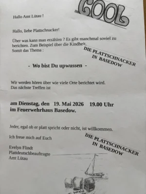 Veranstaltung: Plattschnacker-Treffen in Basedow Di 19.​05.​2026