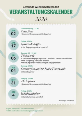 Veranstaltungskalender 2026 - Wendisch Baggendorf