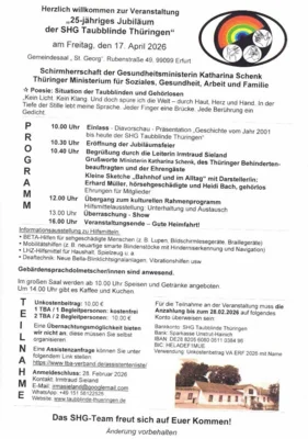 Plakat 25 Jahre SHG Taubblinde Thüringen