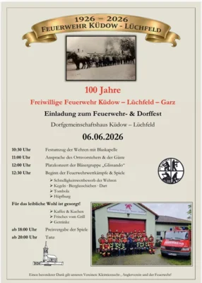 100 Jahre Feuerwehr Küdow-Lüchfeld-Garz - Großes Feuerwehr- & Dorffest am 06.06.2026 (Bild vergr&ouml;&szlig;ern)
