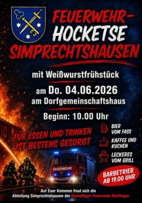 Veranstaltung: Feuerwehrhocketse Simprechtshausen Do 04.​06.​2026