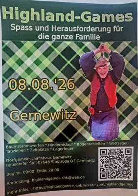 Veranstaltung: HIGHLAND-GAMES - Spass und Herausforderung f&uuml;r die ganze Familie auf dem Sportplatz in Gernewitz