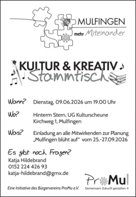 Veranstaltung: Kultur & Kreativ Stammtisch Di 09.​06.​2026