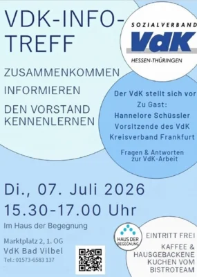 Veranstaltung: VdK-Infotreff &ndash; Kennenlernen und Austauschen bei Kaffee & Kuchen Di 07.​07.​2026