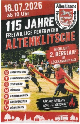Veranstaltung: 115 Jahre Freiwillige Feuerwehr Altenklitsche Sa 18.​07.​2026