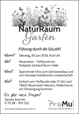 Veranstaltung: NaturraumGarten - F&uuml;hrung durch die SoLaWi Di 30.​06.​2026