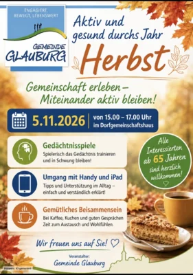Veranstaltung: &Uuml;60 Nachmittag - Herbst - Kopf fit & Sicherheit Do 05.​11.​2026