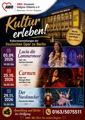 Veranstaltung: Kultur erleben mit der AWO - "Lucia die Lammermoor" in der Deutschen Oper Sa 05.​09.​2026