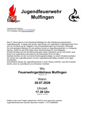 Veranstaltung: Jugendfeuerwehr Infoabend Mulfingen Di 28.​07.​2026