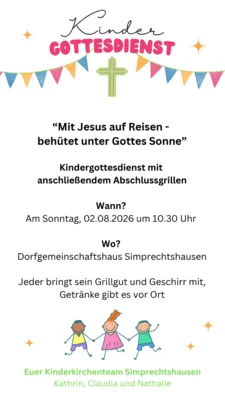 Veranstaltung: Kinder Gottesdienst So 02.​08.​2026