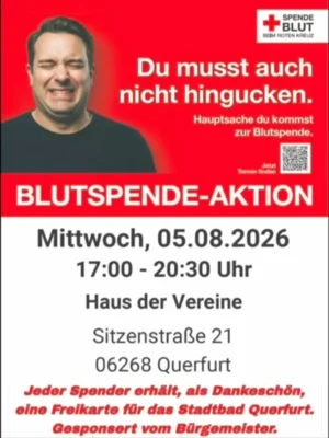 Blutspende-Aktion am 5. August im Haus der Vereine in Querfurt